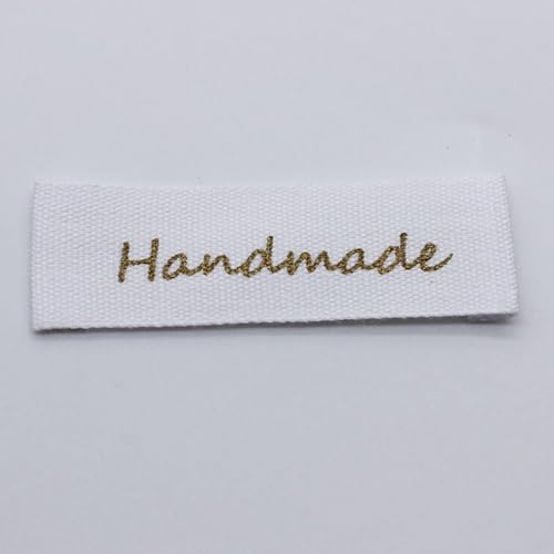 100 Stück, handgemachtes, farbenfrohes Baumwolletikett, bedrucktes goldenes Etikett, personalisierbares Baumwolllabel (weiß, 100 Stück) von Genérico
