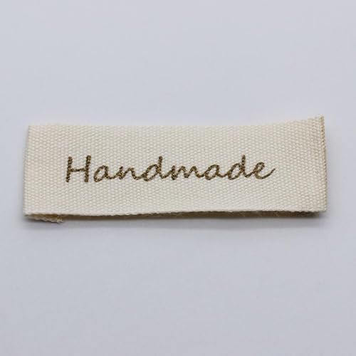100 Stück, handgemachtes, farbenfrohes Baumwolletikett, bedrucktes goldfarbenes Etikett, personalisierbares Baumwolllabel (Beige, 100 Stück) von Genérico