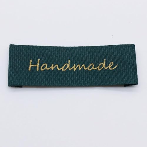 100 Stück, handgemachtes, farbenfrohes Baumwolletikett, bedrucktes goldfarbenes Etikett, personalisierbares Baumwolllabel (Grün, 100 Stück) von Genérico
