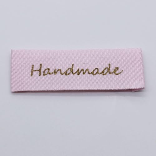 100 Stück, handgemachtes, farbenfrohes Baumwolletikett, bedrucktes goldfarbenes Etikett, personalisierbares Baumwolllabel (Pink, 100 Stück) von Genérico