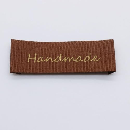 100 Stück, handgemachtes, farbenfrohes Baumwolletikett, bedrucktes goldfarbenes Etikett, personalisierbares Baumwolllabel (braun, 100 Stück) von Genérico
