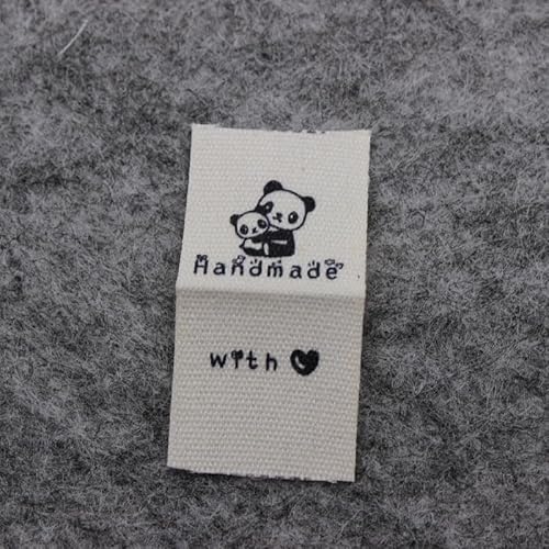 100 Stück, handgemachtes Baumwolletikett, bedrucktes Etikett, Hauptlabel (Beige, Baumwolle, Panda, 100 Stück) von Genérico