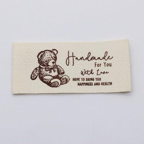 100 Stück, handgemachtes Baumwolltwill-Label, bedrucktes Etikett, DIY Baumwolletiketten (Bär, 100 Stück) von Genérico