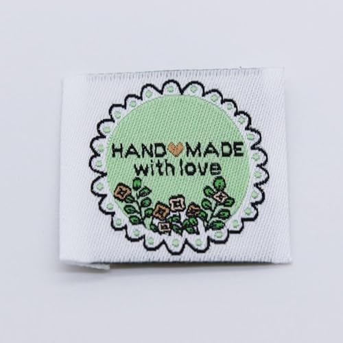 100 Stück, süßes handgemachtes gewebtes Etikett/DIY-Etiketten/besticktes Kleidungsstück/Spielzeugbeutel, gewebte Etiketten (grüne Blume, 100 Stück) von Genérico