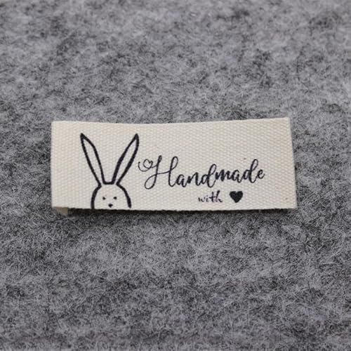 100 Stück bedrucktes Baumwolletikett, handgemachtes Stoffetikett, DIY-Etiketten, Hauptlabel (Beige Baumwollhase), 100 Stück von Genérico