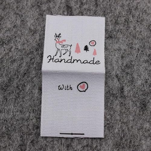 100 Stück handgemachte Labels/Baumwolldruck/DIY-Etiketten/Stoffetiketten (weiße Baumwollmitte (2,5 x 5,7 cm), 100 Stück von Genérico