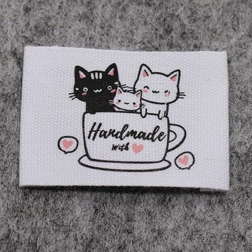 100 Stück handgemachte Labels/Baumwolldruck/DIY-Etiketten/Stoffetiketten (weißes Baumwollende gefaltet (2,5 x 3,8 cm), 100 Stück von Genérico