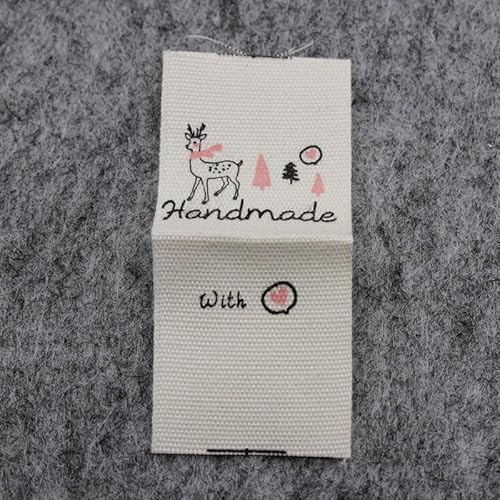 100 Stück handgemachte Labels/Baumwolldruck-Etiketten / DIY-Etiketten / Stoffetiketten (beige Baumwollmitte (2,5 x 5,7 cm), 100 Stück von Genérico