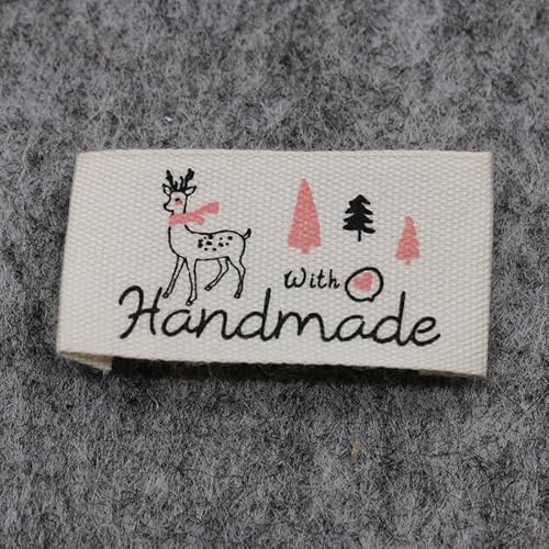 100 Stück handgemachte Labels/Baumwolldrucketiketten/DIY-Etiketten/Stoffetiketten (beige Baumwollende gefaltet (2 x 3,8 cm), 100 Stück von Genérico