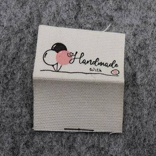 100 Stück handgemachte Labels/Baumwolldrucketiketten/DIY-Etiketten/Stoffetiketten (beige Baumwollmitte gefaltet (3 x 4 cm), 100 Stück von Genérico