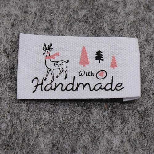 100 Stück handgemachte Labels/bedruckte Baumwolletiketten/DIY-Etiketten/Stoffetiketten (weiße Baumwollende gefaltet (2 x 3,8 cm), 100 Stück von Genérico