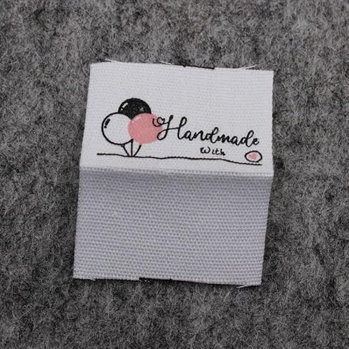 100 Stück handgemachte Labels/bedruckte Baumwolletiketten/DIY-Etiketten/Stoffetiketten (weiße Baumwollmitte (3 x 4 cm), 100 Stück von Genérico