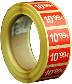 3 Rollen Preisschilder, 99 €, selbstklebend, insgesamt 3000 Aufkleber, 25 x 15 mm, Hellrot, ideal für Werbeaktionen (10,99 € - 3000 Stück) von Genérico