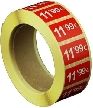 3 Rollen Preisschilder, 99 €, selbstklebend, insgesamt 3000 Aufkleber, 25 x 15 mm, Hellrot, ideal für Werbeaktionen (11,99 € - 3000 Stück) von Genérico