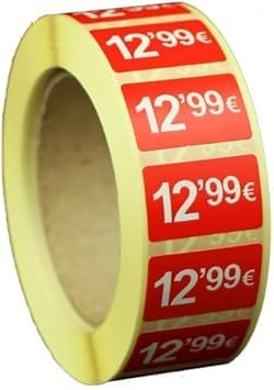 3 Rollen Preisschilder, 99 €, selbstklebend, insgesamt 3000 Aufkleber, 25 x 15 mm, Hellrot, ideal für Werbeaktionen (12,99 € - 3000 Stück) von Genérico