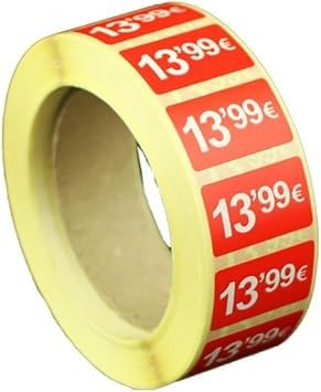 3 Rollen Preisschilder, 99 €, selbstklebend, insgesamt 3000 Aufkleber, 25 x 15 mm, Hellrot, ideal für Werbeaktionen (13,99 € - 3000 Stück) von Genérico