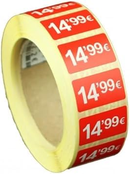 3 Rollen Preisschilder, 99 €, selbstklebend, insgesamt 3000 Aufkleber, 25 x 15 mm, Hellrot, ideal für Werbeaktionen (14,99 € - 3000 Stück) von Genérico