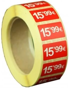 3 Rollen Preisschilder, 99 €, selbstklebend, insgesamt 3000 Aufkleber, 25 x 15 mm, Hellrot, ideal für Werbeaktionen (15,99 € - 3000 Stück) von Genérico