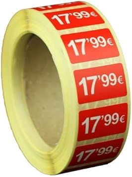 3 Rollen Preisschilder, 99 €, selbstklebend, insgesamt 3000 Aufkleber, 25 x 15 mm, Hellrot, ideal für Werbeaktionen (17,99 € - 3000 Stück) von Genérico