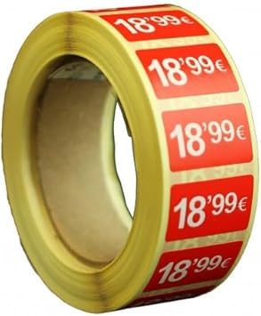 3 Rollen Preisschilder, 99 €, selbstklebend, insgesamt 3000 Aufkleber, 25 x 15 mm, Hellrot, ideal für Werbeaktionen (18,99 € - 3000 Stück) von Genérico