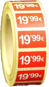 3 Rollen Preisschilder, 99 €, selbstklebend, insgesamt 3000 Aufkleber, 25 x 15 mm, Hellrot, ideal für Werbeaktionen (19,99 € - 3000 Stück) von Genérico