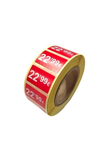 3 Rollen Preisschilder, 99 €, selbstklebend, insgesamt 3000 Aufkleber, 25 x 15 mm, Hellrot, ideal für Werbeaktionen (22,99 € - 3000 Stück) von Genérico