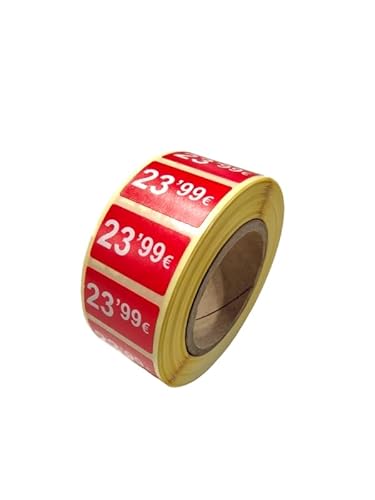 3 Rollen Preisschilder, 99 €, selbstklebend, insgesamt 3000 Aufkleber, 25 x 15 mm, Hellrot, ideal für Werbeaktionen (23,99 € - 3000 Stück) von Genérico