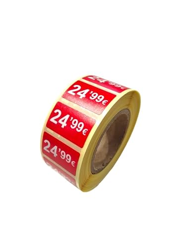 3 Rollen Preisschilder, 99 €, selbstklebend, insgesamt 3000 Aufkleber, 25 x 15 mm, Hellrot, ideal für Werbeaktionen (24,99 € - 3000 Stück) von Genérico