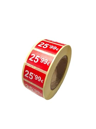 3 Rollen Preisschilder, 99 €, selbstklebend, insgesamt 3000 Aufkleber, 25 x 15 mm, Hellrot, ideal für Werbeaktionen (25,99 € - 3000 Stück) von Genérico