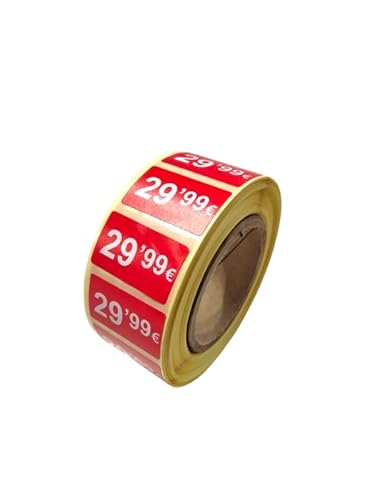 3 Rollen Preisschilder, 99 €, selbstklebend, insgesamt 3000 Aufkleber, 25 x 15 mm, Hellrot, ideal für Werbeaktionen (29,99 € - 3000 Stück) von Genérico