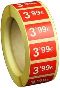 3 Rollen Preisschilder, 99 €, selbstklebend, insgesamt 3000 Aufkleber, 25 x 15 mm, Hellrot, ideal für Werbeaktionen (3,99 € - 3000 Stück) von Genérico