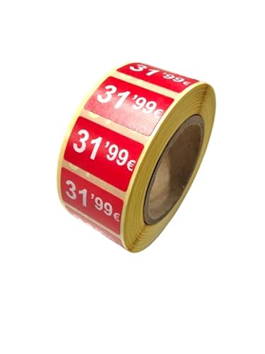 3 Rollen Preisschilder, 99 €, selbstklebend, insgesamt 3000 Aufkleber, 25 x 15 mm, Hellrot, ideal für Werbeaktionen (31,99 € - 3000 Stück) von Genérico