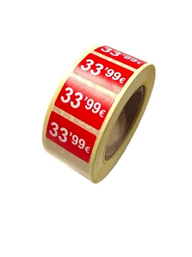 3 Rollen Preisschilder, 99 €, selbstklebend, insgesamt 3000 Aufkleber, 25 x 15 mm, Hellrot, ideal für Werbeaktionen (33,99 € - 3000 Stück) von Genérico
