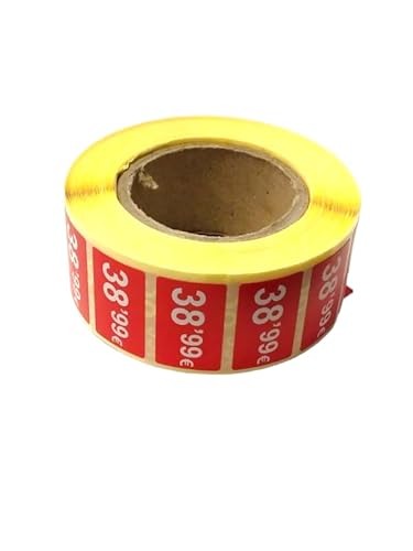 3 Rollen Preisschilder, 99 €, selbstklebend, insgesamt 3000 Aufkleber, 25 x 15 mm, Hellrot, ideal für Werbeaktionen (38,99 € - 3000 Stück) von Genérico