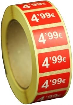 3 Rollen Preisschilder, 99 €, selbstklebend, insgesamt 3000 Aufkleber, 25 x 15 mm, Hellrot, ideal für Werbeaktionen (4,99 € - 3000 Stück) von Genérico