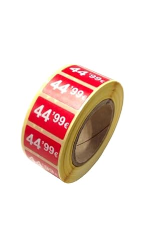3 Rollen Preisschilder, 99 €, selbstklebend, insgesamt 3000 Aufkleber, 25 x 15 mm, Hellrot, ideal für Werbeaktionen (44,99 € - 3000 Stück) von Genérico