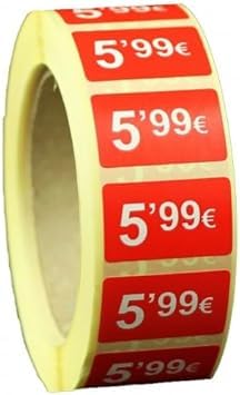 3 Rollen Preisschilder, 99 €, selbstklebend, insgesamt 3000 Aufkleber, 25 x 15 mm, Hellrot, ideal für Werbeaktionen (5,99 € - 3000 Stück) von Genérico
