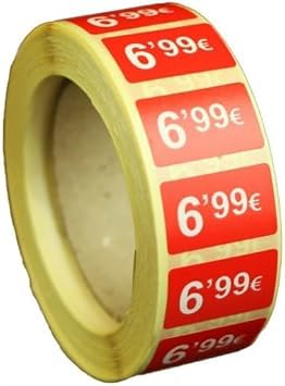 3 Rollen Preisschilder, 99 €, selbstklebend, insgesamt 3000 Aufkleber, 25 x 15 mm, Hellrot, ideal für Werbeaktionen (6,99 € - 3000 Stück) von Genérico