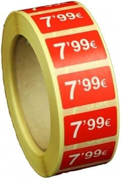 3 Rollen Preisschilder, 99 €, selbstklebend, insgesamt 3000 Aufkleber, 25 x 15 mm, Hellrot, ideal für Werbeaktionen (7,99 € - 3000 Stück) von Genérico