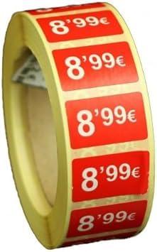 3 Rollen Preisschilder, 99 €, selbstklebend, insgesamt 3000 Aufkleber, 25 x 15 mm, Hellrot, ideal für Werbeaktionen (8,99 € - 3000 Stück) von Genérico
