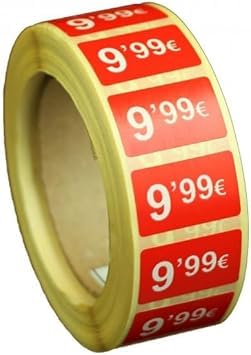 3 Rollen Preisschilder, 99 €, selbstklebend, insgesamt 3000 Aufkleber, 25 x 15 mm, Hellrot, ideal für Werbeaktionen (9,99 € - 3000 Stück) von Genérico