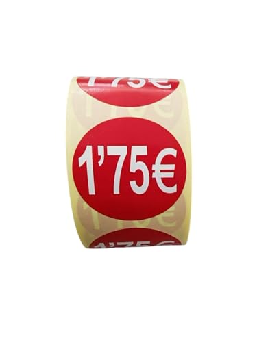 3 Rollen Preisschilder 1,75 € für reduzierte Produkte | 1.500 selbstklebende Rabatt-Aufkleber in leuchtendem Rot | runde Aufkleber zum Beschriften von Angeboten mit einem Durchmesser von 35 mm (1,75 € von Genérico