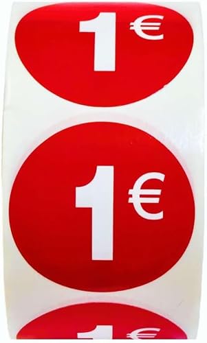3 Rollen Preisschilder 1 € für reduzierte Produkte | 1.500 selbstklebende Rabatt-Aufkleber in leuchtendem Rot | runde Aufkleber zum Beschriften von Angeboten mit einem Durchmesser von 35 mm (1€-3) von Genérico