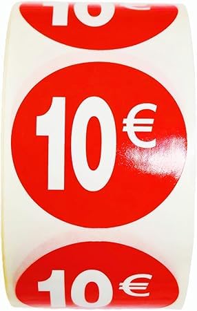 3 Rollen Preisschilder 10 € für reduzierte Produkte | 1.500 selbstklebende Rabatt-Aufkleber in leuchtendem Rot | runde Aufkleber zum Beschriften von Angeboten von Ø 35 mm (10€-3) von Genérico