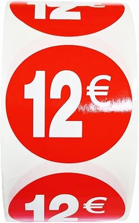 3 Rollen Preisschilder 12 € für reduzierte Produkte | 1.500 selbstklebende Rabatt-Aufkleber in leuchtendem Rot | runde Aufkleber zum Beschriften von Angeboten von Ø 35 mm (12€-3) von Genérico