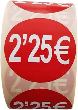 3 Rollen Preisschilder 2,25 € für reduzierte Produkte | 1.500 selbstklebende Rabatt-Aufkleber in leuchtendem Rot | runde Aufkleber zum Beschriften von Angeboten mit einem Durchmesser von 35 mm (2,25 € von Genérico