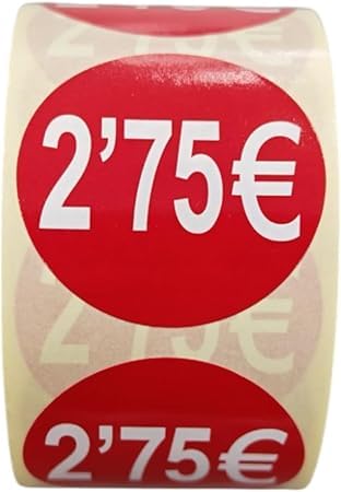 3 Rollen Preisschilder 2,75 € für reduzierte Produkte | 1.500 selbstklebende Rabatt-Aufkleber in leuchtendem Rot | runde Aufkleber zum Beschriften von Angeboten mit einem Durchmesser von 35 mm (2,75 € von Genérico
