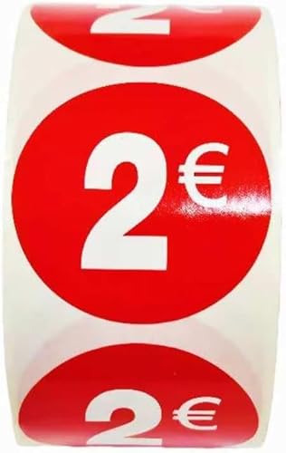 3 Rollen Preisschilder '2€' für reduzierte Produkte | 1.500 selbstklebende Rabattaufkleber in leuchtend rot | runde Aufkleber zum Beschriften von Angeboten von Ø 35 mm (2€-3) von Genérico
