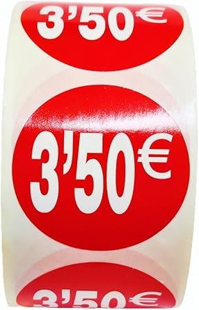 3 Rollen Preisschilder 3,5 € für reduzierte Produkte | 1.500 selbstklebende Rabatt-Aufkleber in leuchtendem Rot | runde Aufkleber zum Beschriften von Angeboten von Ø 35 mm (3,5 €-3) von Genérico