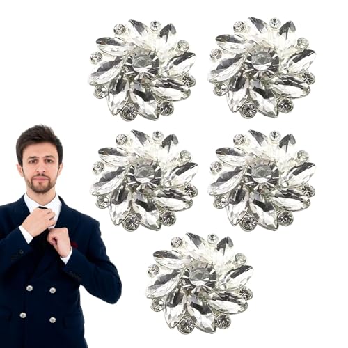 5 x Hemdknöpfe mit Blumenknöpfen – elegante Knöpfe für Kleidung, Knopfabdeckungen mit Strassknöpfen | Knopfclip aus Kristall-Legierung ohne Knopf von Genérico